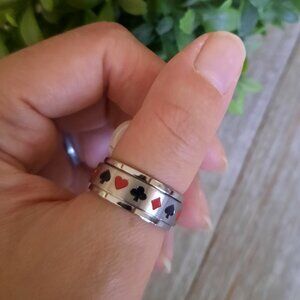 Men's Silver-Plated, Stainless Steel Spinner Ring - Playing Card Suit, Size 7